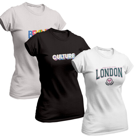 Set X3 Remera Mujer Expert Manga Corta Algodón Multicolor