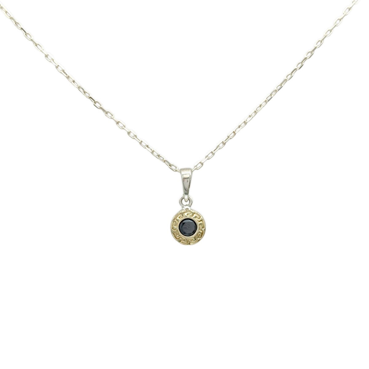 Dije Colgante Solitario greco-Plata y oro-Zafiro-CP5568 - conpiedra 