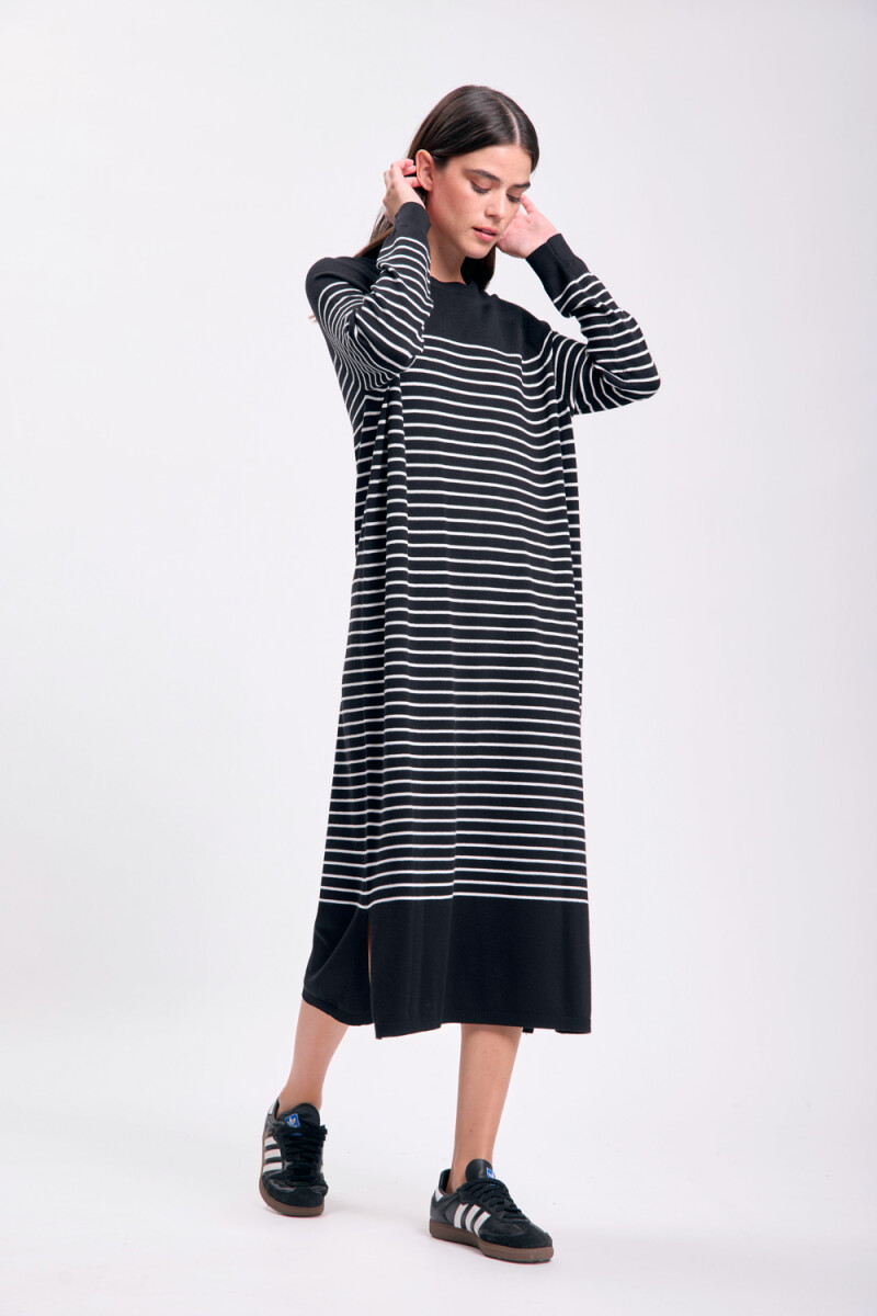Vestido largo punto Rayas Negro