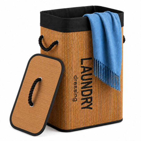 Canasto Cesto Ropa Bambú Plegable Con Tapa Negro