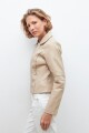 Chaqueta biker eco cuero con cortes en tul beige