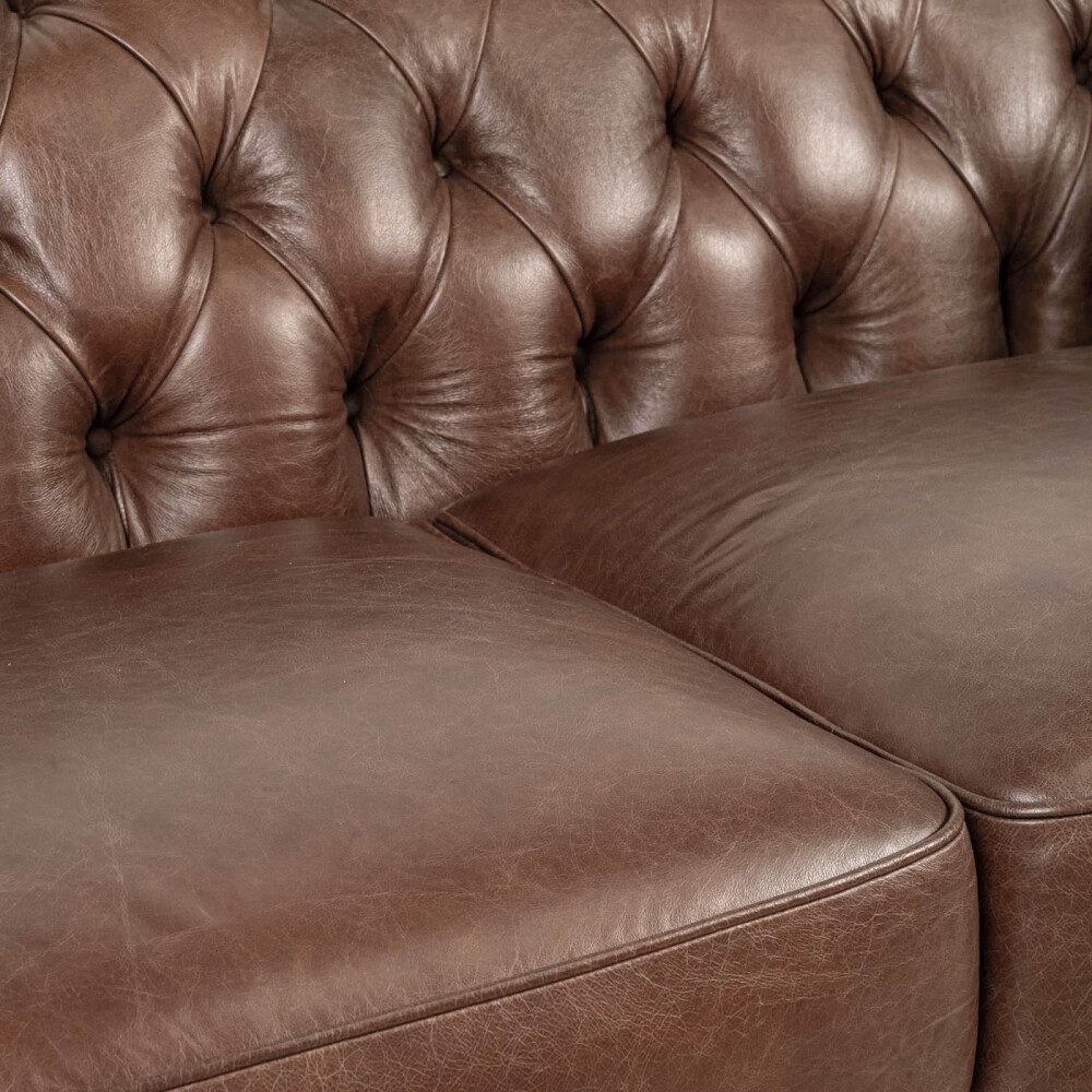 SOFA 2 CUERPOS CUERO-100-NATURAL MARRON NEW CHESTERFIELD CHOC.