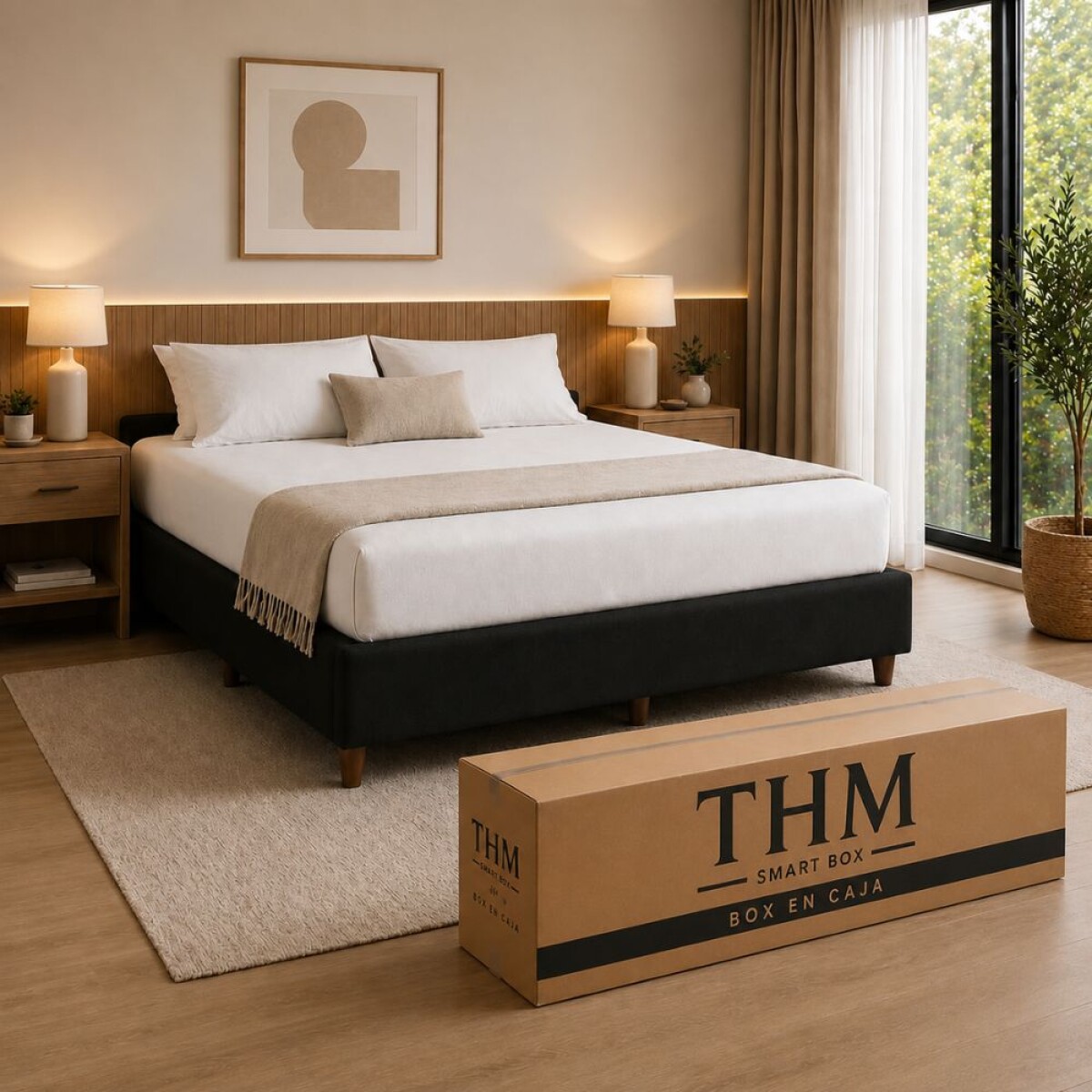 Cama SmartBox HAMPTONS 2 Plazas 140x190 cm - Negro 