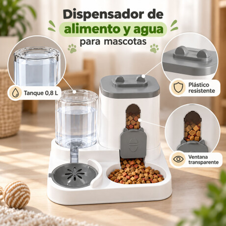 Plato Bebedero Dispensador 2En1 Alimento Agua 0,8L Mascotas Gris