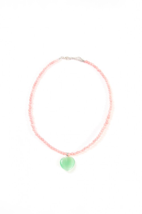 Collar piedra natural dije corazón rosa