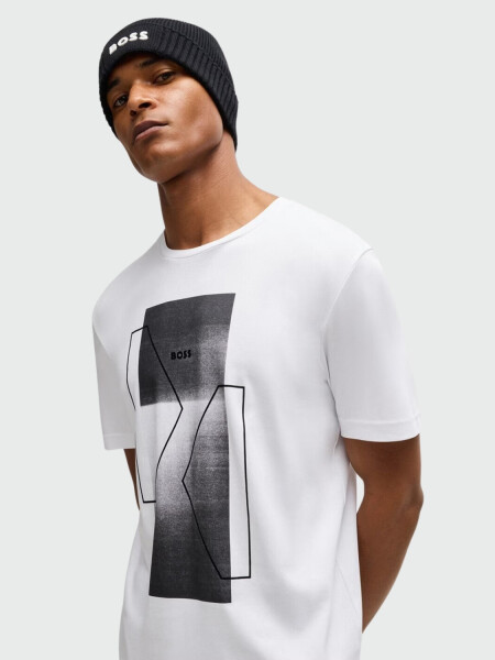 BOSS Camiseta de Algodón Interlock con Arte Estacional Blanco
