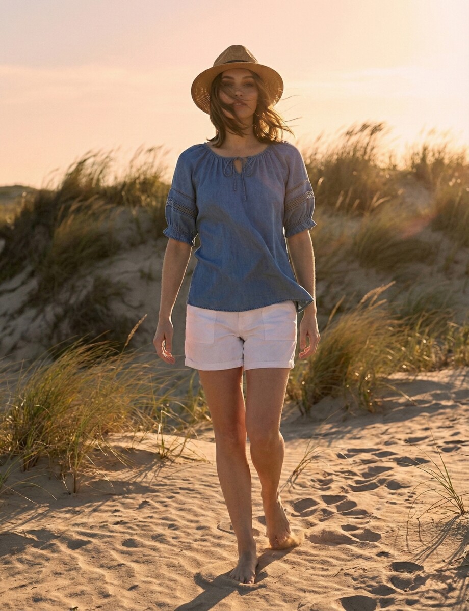 Blusa Lyocell Manga Puntilla - Jean 