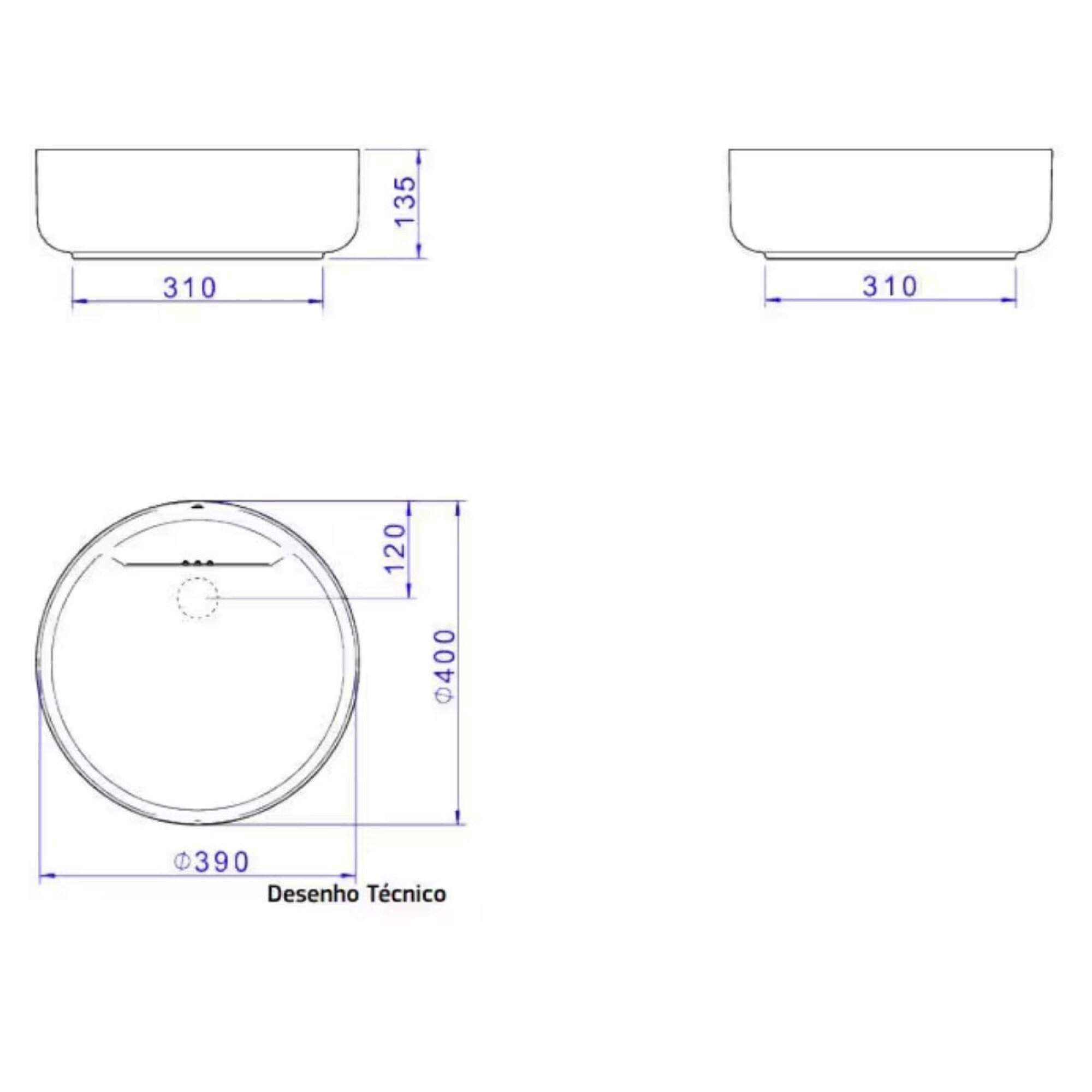 Bacha De Apoyo Redonda 40 Cm Blanca Brillante Deca — Loysa