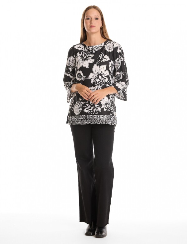 Blusa Flores NEGRO/BLANCO