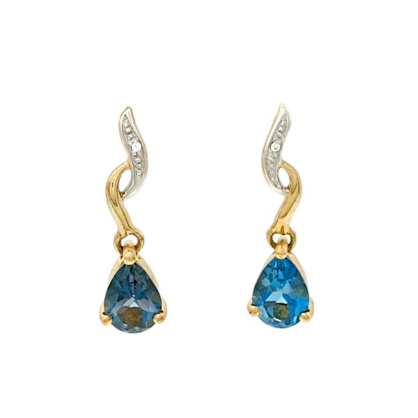 Caravanas oro Gotas Topacio Azul- Oro bajo - Topacio azul y Zirconias- CA8003 conpiedra