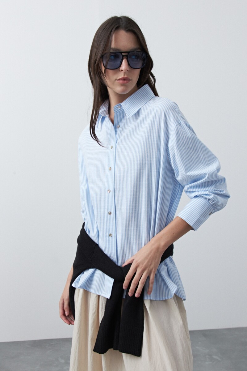 CAMISA DANAE STRIPE Blanco/Celeste