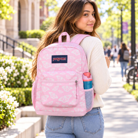 Mochila Escolar p/ Laptop Jansport Cross Town Plus Original Pink Ice White Pink Ice