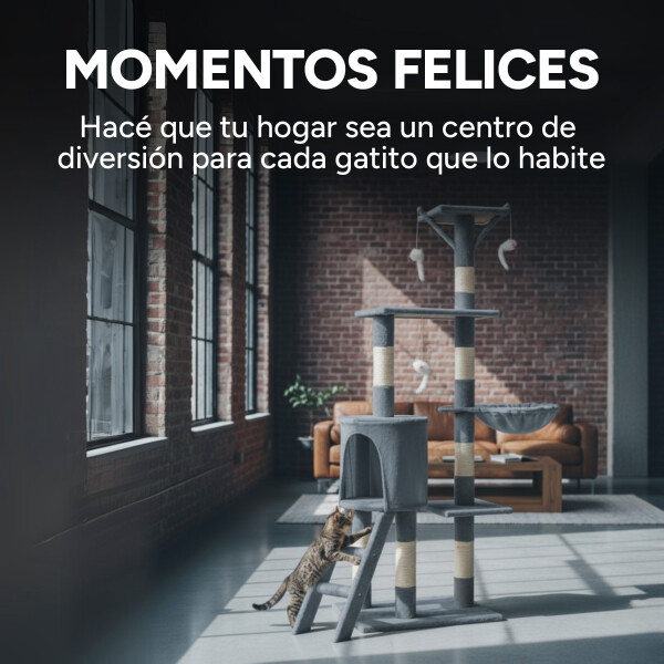 Rascador Torre 5 Niveles En Felpa Y Sisal Para Gato Juego Color Variante Gris Oscuro