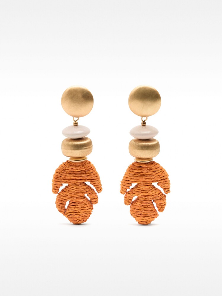 Pendientes Largos De Rafia naranja