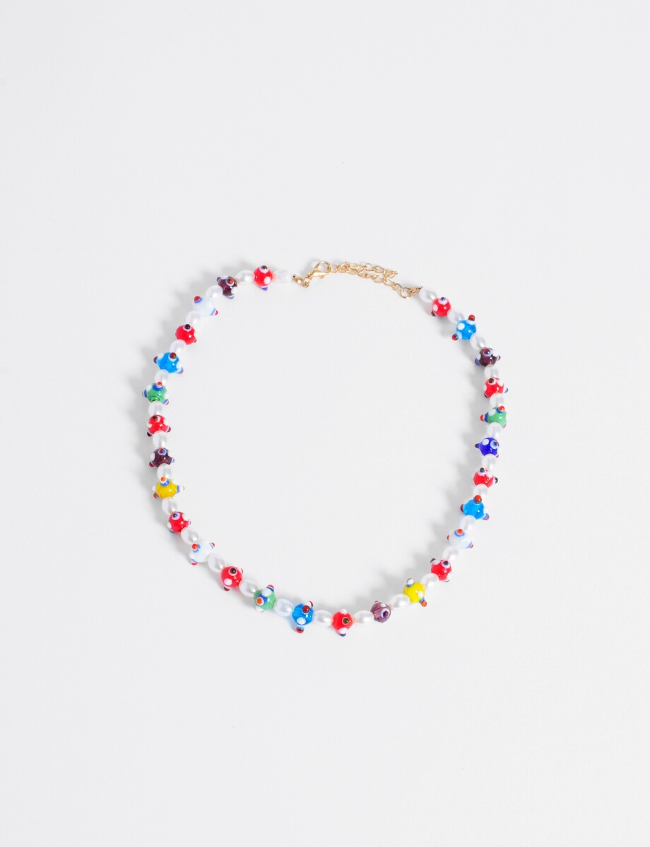 Collar mostacillas perla de rio y vidrio - multicolor 