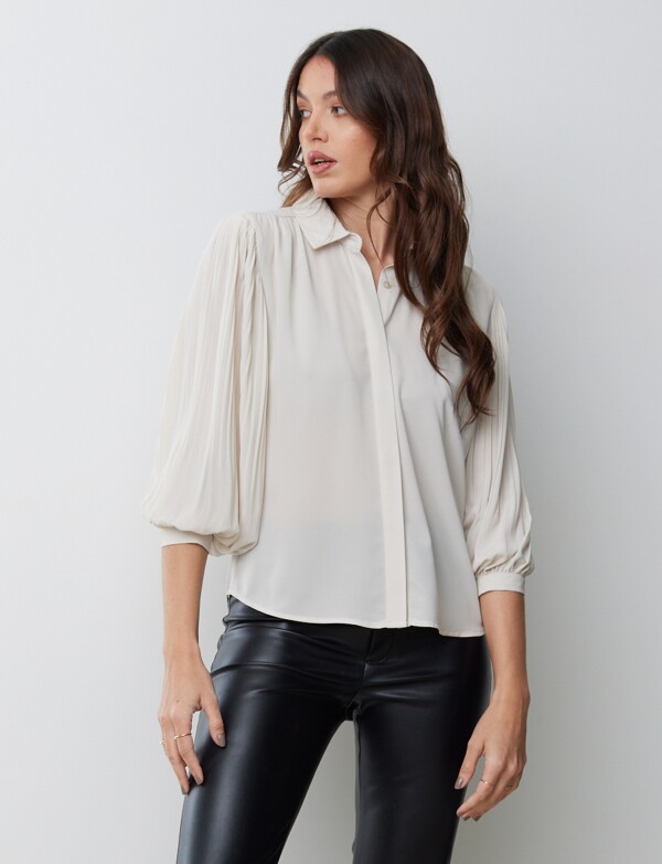 Camisa Manga Plisada BEIGE