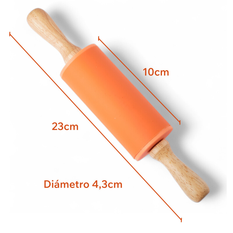 Palote Rodillo Para Amasar De Silicona Y Madera 23cm Naranja