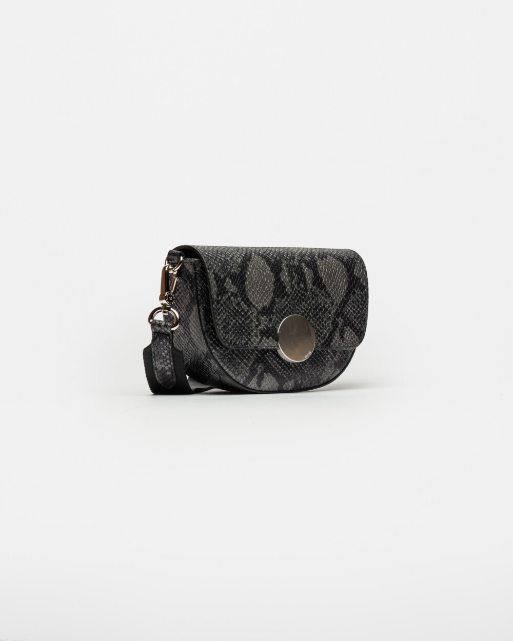 Mini Bag The Circle En Cuero Grabado Snake Metalizado Gris