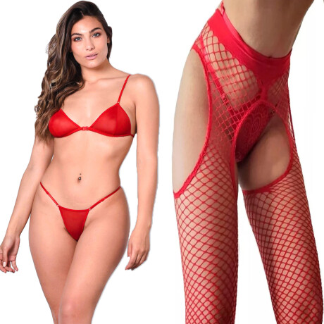 Conjunto de Tul + Panty Portaligas de Red Rojo