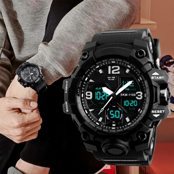 Reloj Deportivo Pulsera Analógico Digital Correa Luz Resiste Color Negro