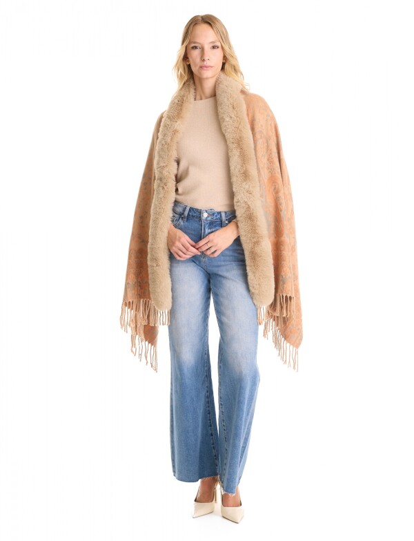 Ruana Faux Fur MULTI/BEIGE