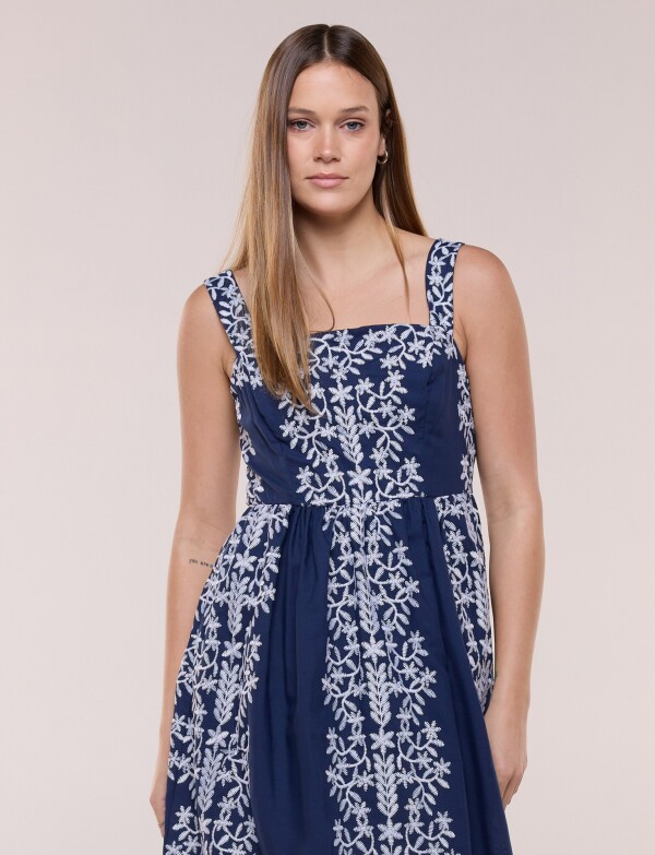 Vestido Bordado BLANCO/AZUL