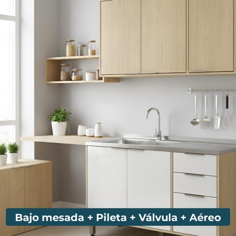 Bajo Mesada 120 cm 3 Puertas 2 Cajones y Aéreo 3 Puertas y Estantes Cocina Modular Gloria MDP 15mm y Pileta Tramontina Izquierda Bajo Mesada 120 cm 3 Puertas 2 Cajones y Aéreo 3 Puertas y Estantes Cocina Modular Gloria MDP 15mm y Pileta Tramontina Izquierda
