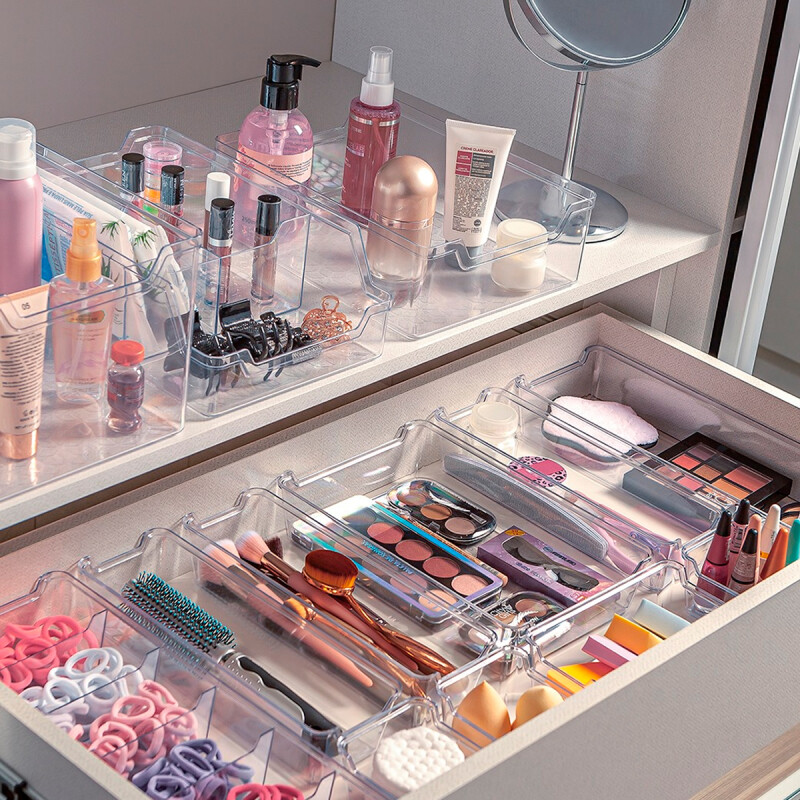 Organizador Acrílico con divisiones multiuso heladera 18x28cm TRANSPARENTE