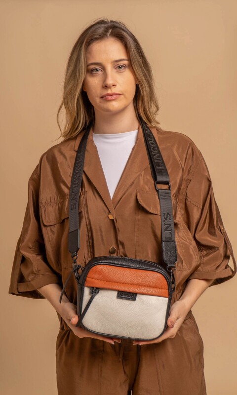 BANDOLERA MORRAL PALMA BLANCO - CARAMELO Y NEGRO