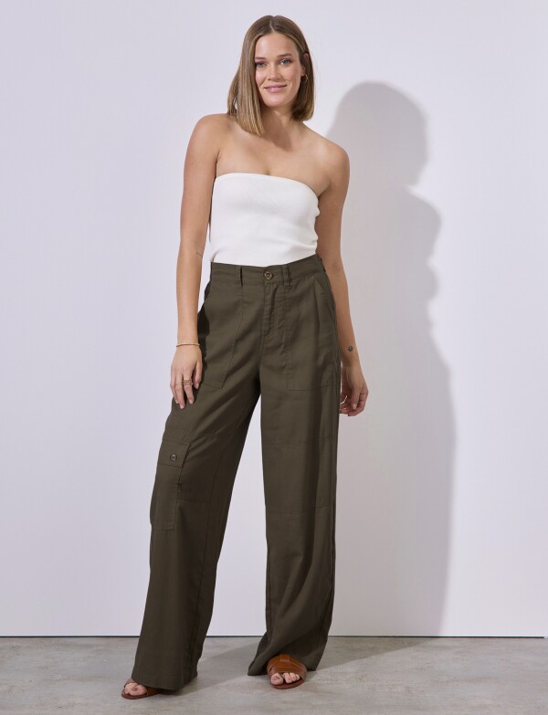 Pantalon Lino Cargo OLIVA