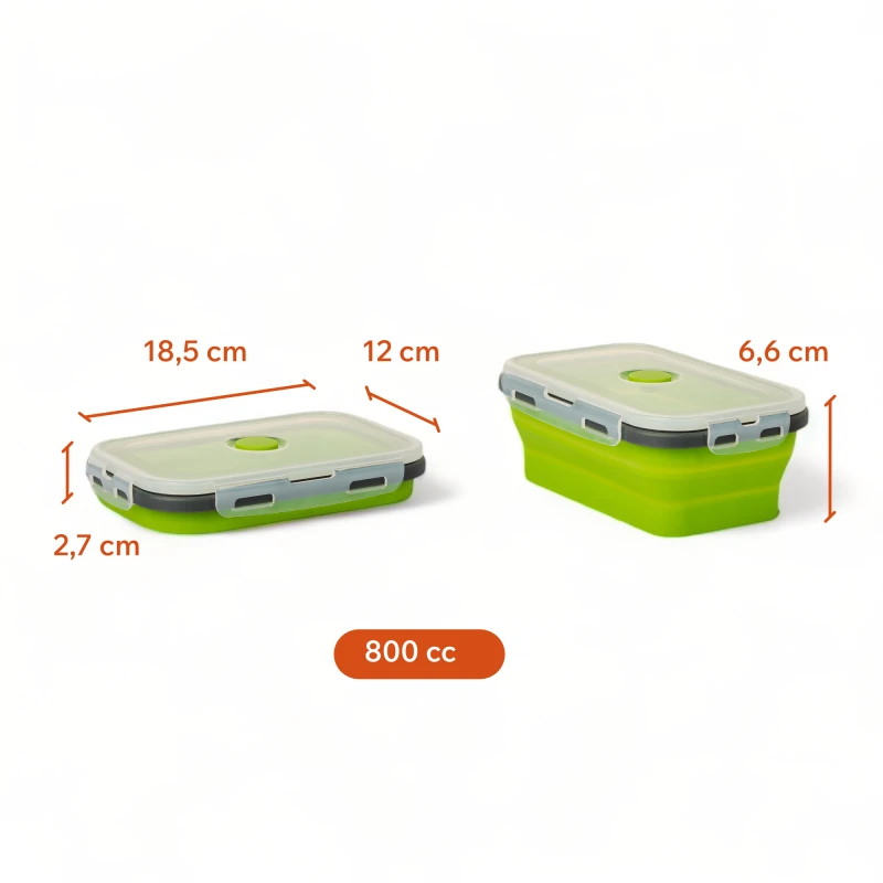 Set X4 Taper Contenedor Silicona Plegables Tapa Plastico Hermetica Verde