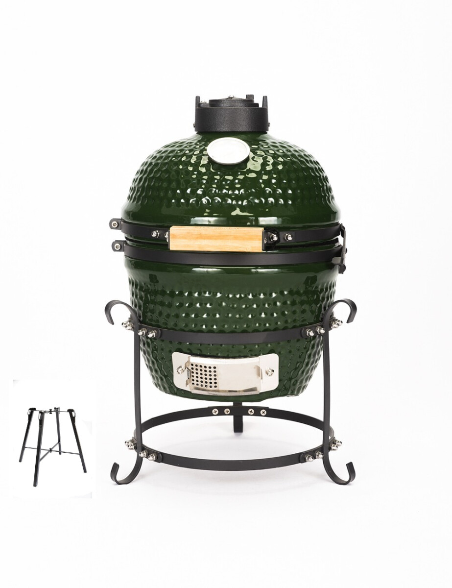 Kamado 13" Verde con soporte elevador de obsequio 