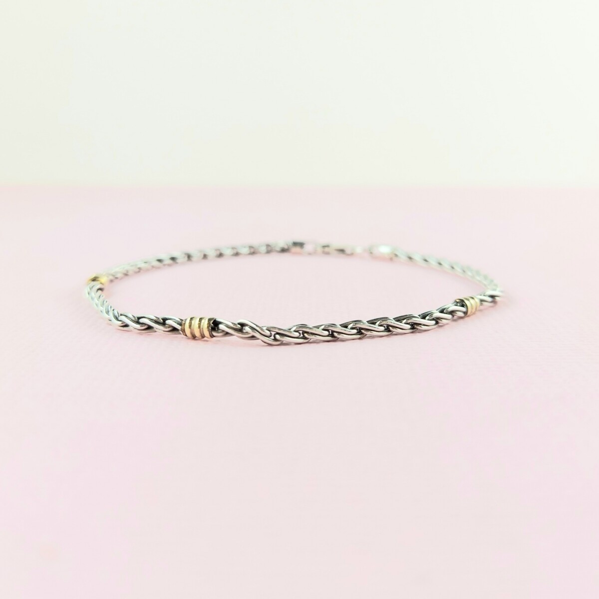 Pulsera de plata 925 y double en oro 18 ktes, TORNEADA. 