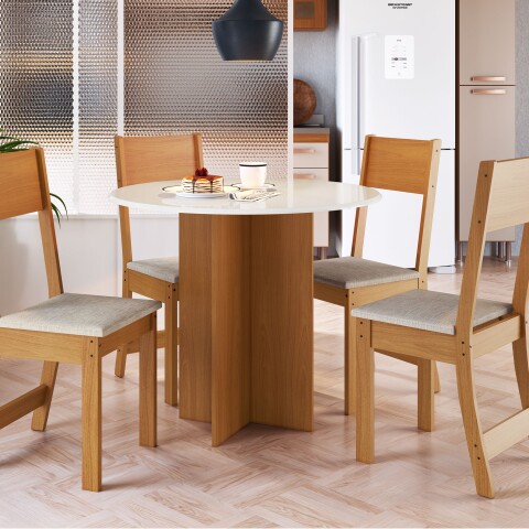 Conjunto Comedor Redondo 4 sillas Alice 10085.1 Indekés Freijo | Off White Conjunto Comedor Redondo 4 sillas Alice 10085.1 Indekés Freijo | Off White