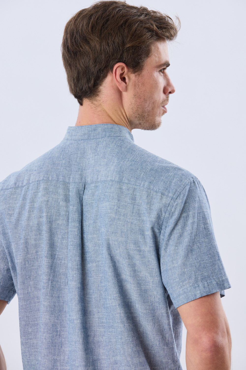 CAMISA LISA DE LINO CUELLO MAO Denim