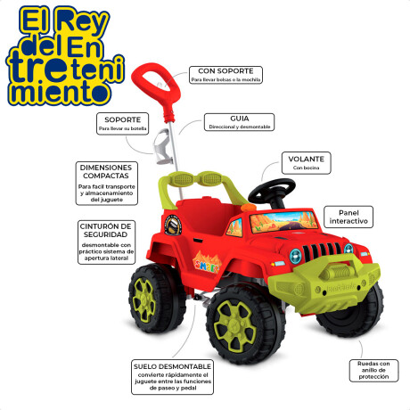 Auto Jeep Buggy Con Guia Y Pedales + Bocina y Soporte Rojo