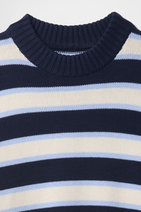 Buzo Algodón Cuello Alto Mujer Navy Stripe