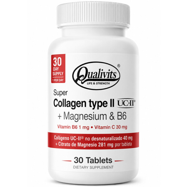 Collagen Type II + Magnesio + Vitamina B6 | 30 Tabletas - Qualivits Collagen Type II + Magnesio + Vitamina B6 | 30 Tabletas - Qualivits