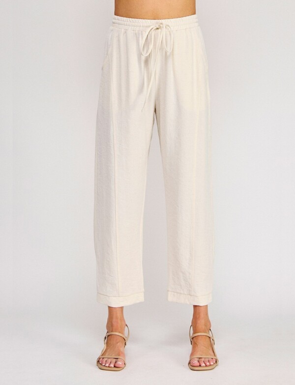 Pantalon Lino Pretina Elastizada BEIGE CLARO