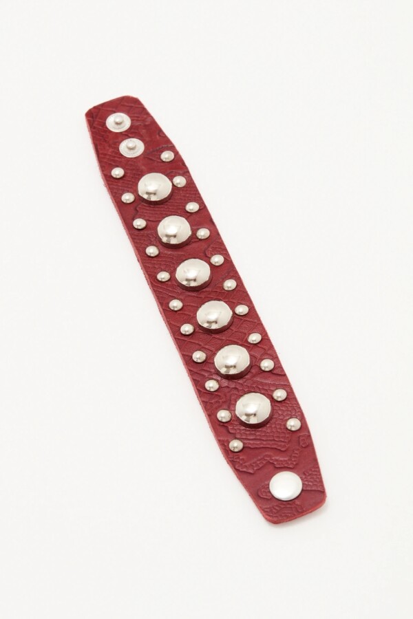 Pulsera Studs Cuero Bordo