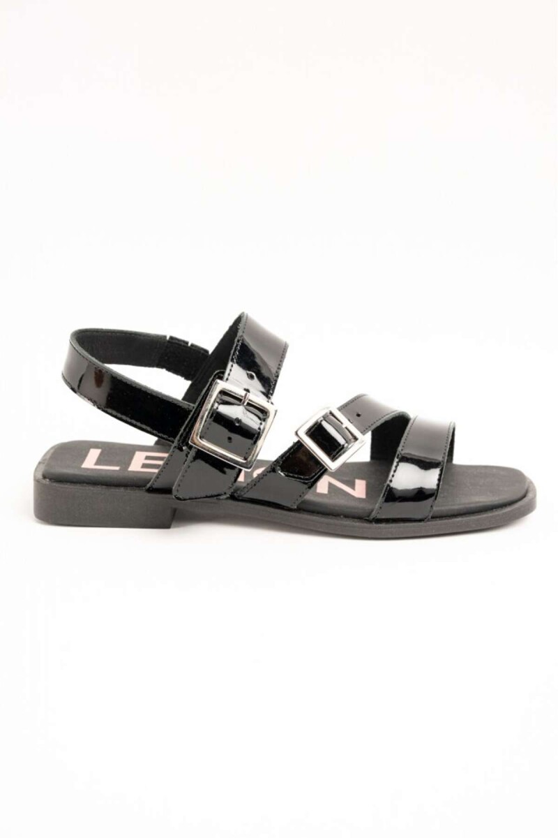 Sandalias De Doble Hebilla - Negro 