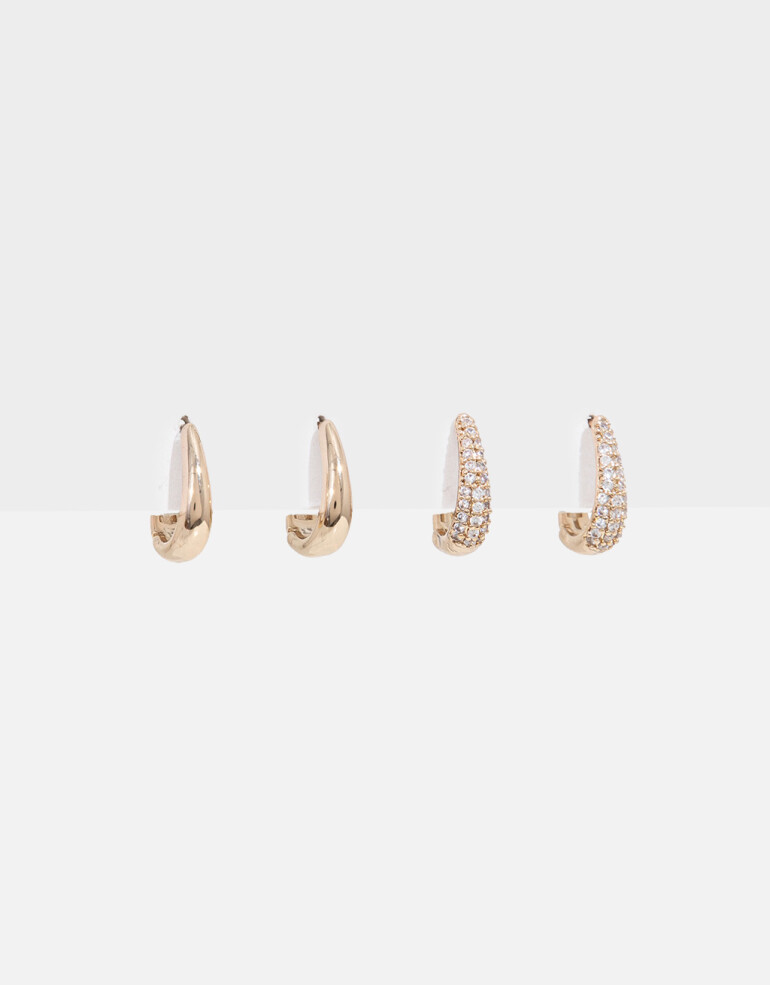 Aros Argollas Set Strass Set De Argollas Con Cubic - Dorado
