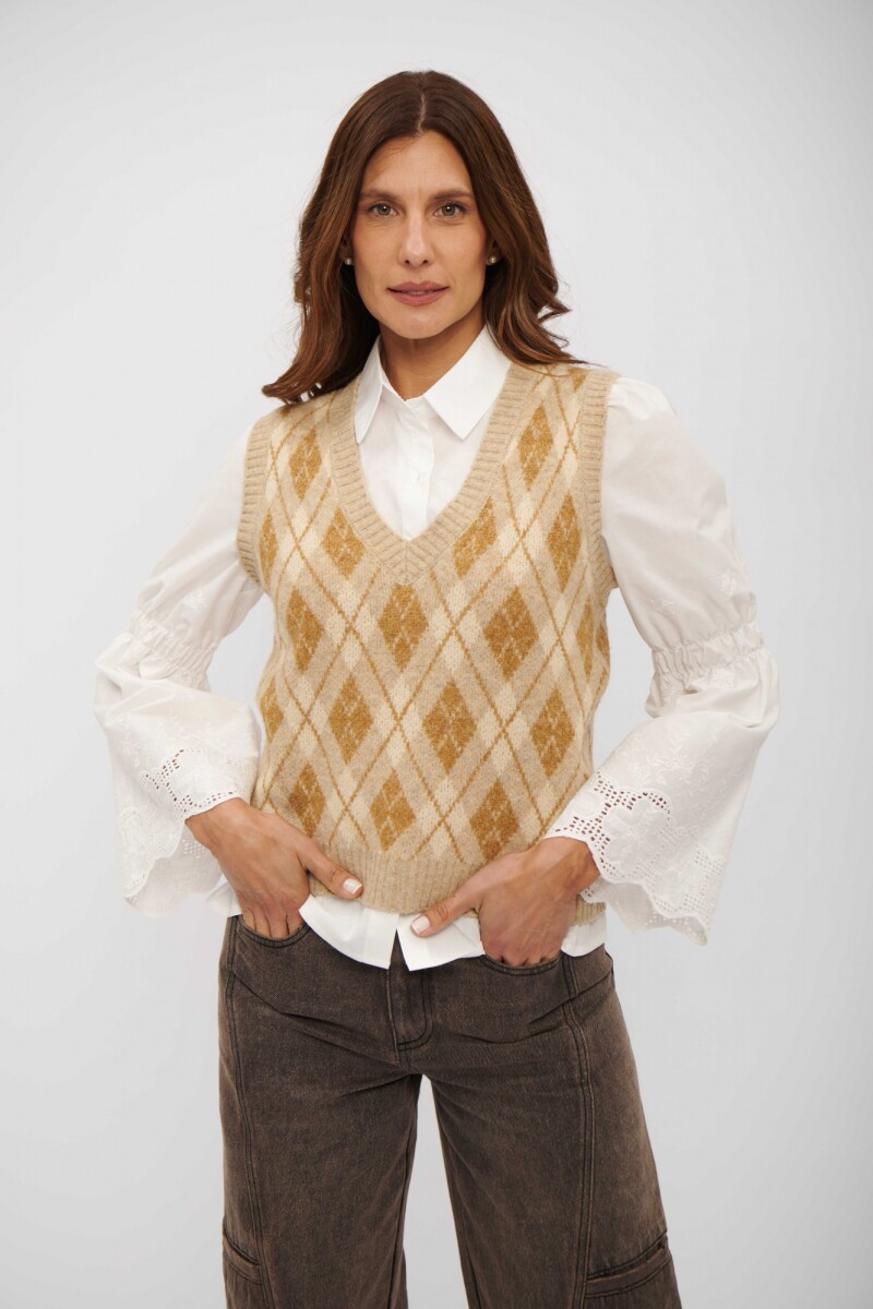 CHALECO INARA OCRE Y BEIGE