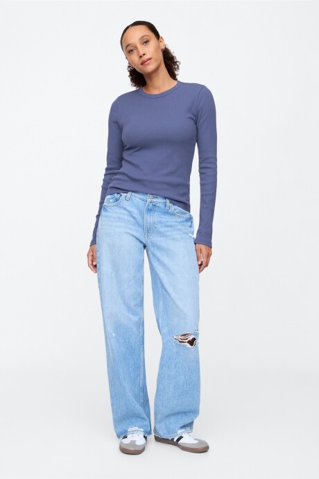 Remera Rib Pointelle Mujer Quiet Blue