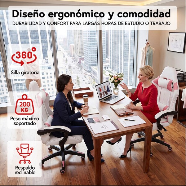 Silla Gamer Ergonomica Escritorio Reclinable Soporta 200kg Imback Blanco con Rosa Silla Gamer Ergonomica Escritorio Reclinable Soporta 200kg Imback Blanco con Rosa