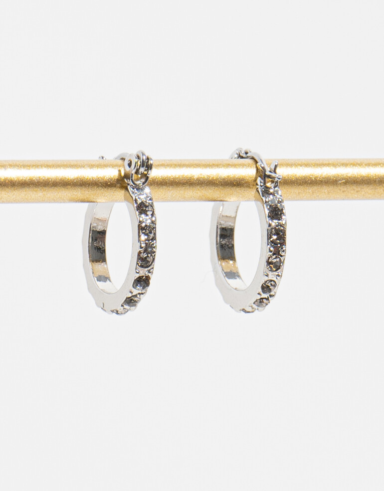 Aros Argollas Strass Argollas Con Strass - Plateado Rodio