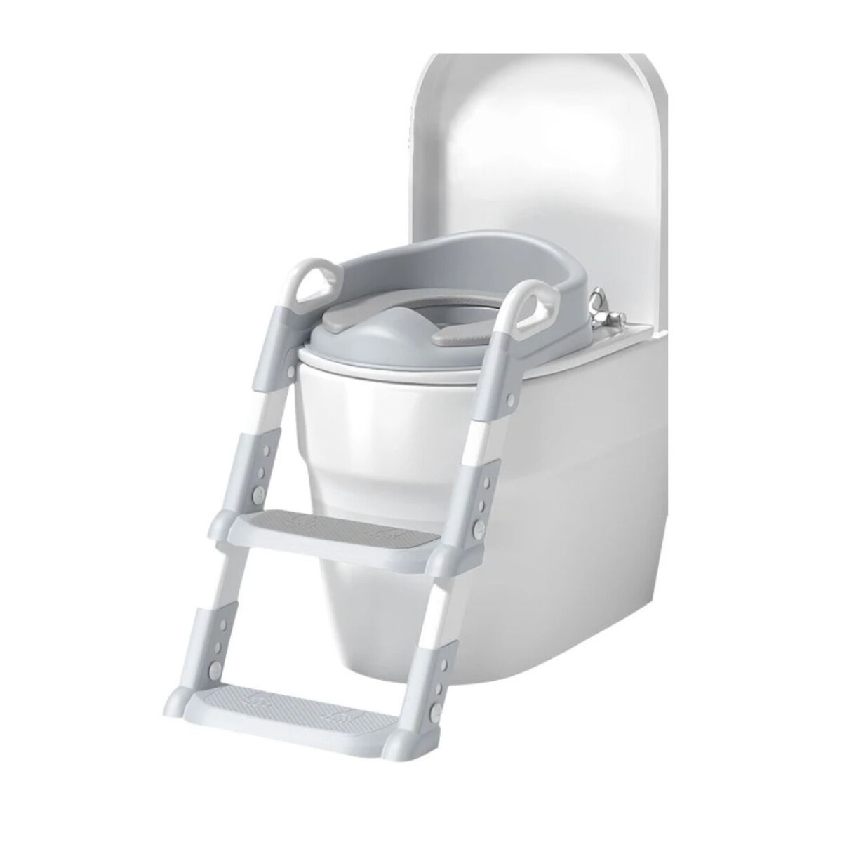 Asiento Reductor Inodoro Aprendizaje Infantil Escalera - Color Gris 