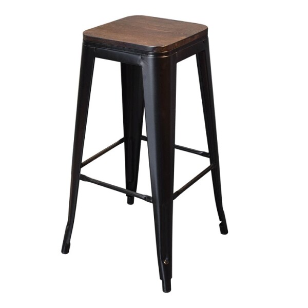 BANCO BAR CON MADERA TIPO TOLIX COLOR NEGRO Banco Bar Con Madera Tipo Tolix Color Negro