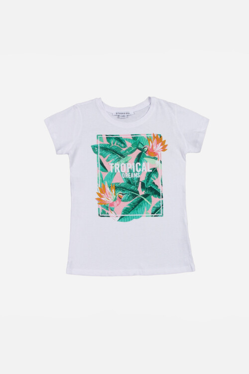 Remera con estampa tropical - Niña BLANCO