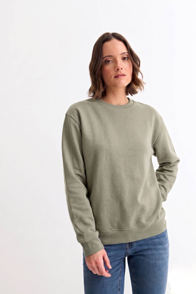 Buzo deportivo clásico escote redondo - UNISEX VERDE OLIVA